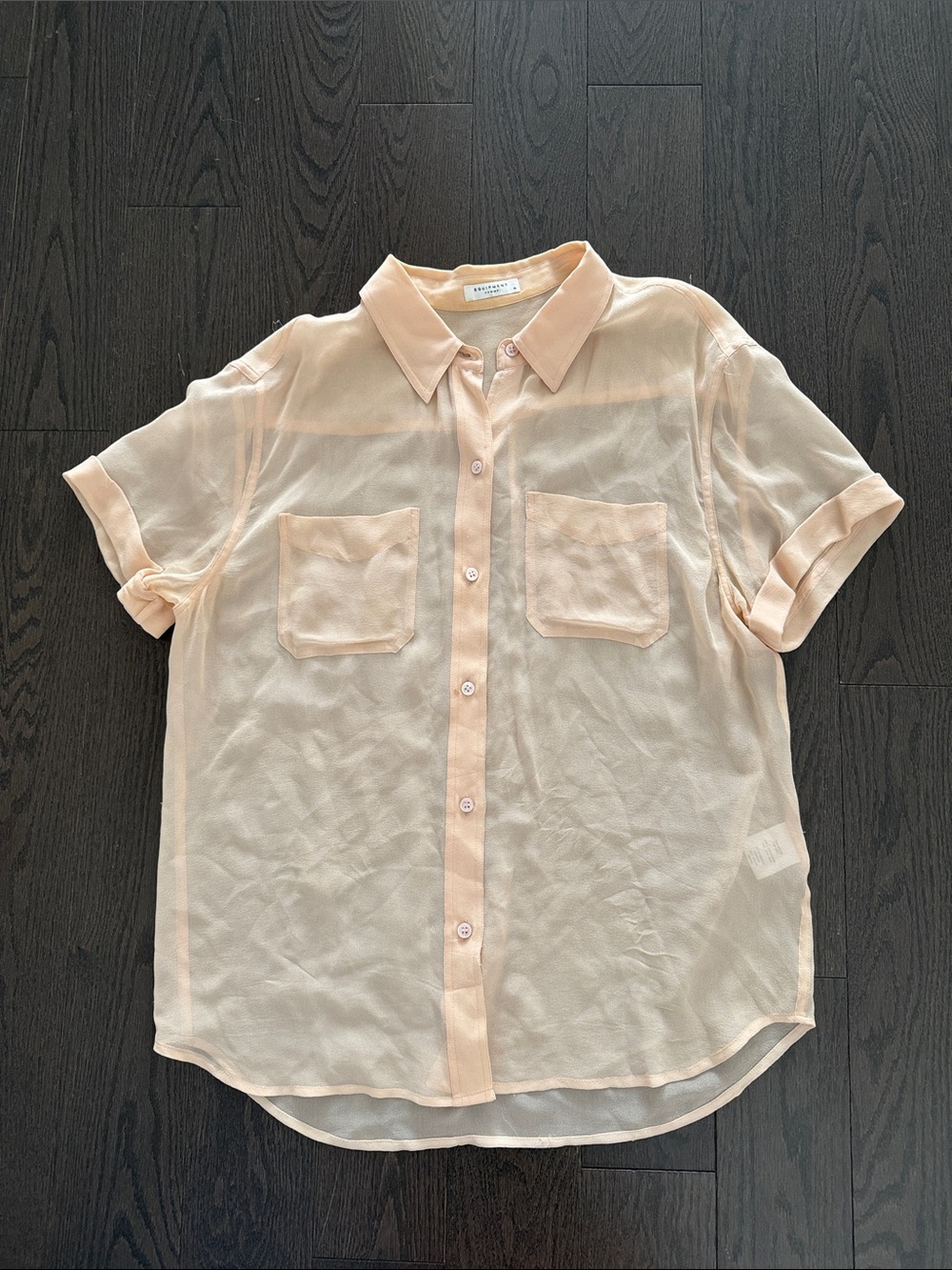 Equipment silk short sleeve blouse peach medium